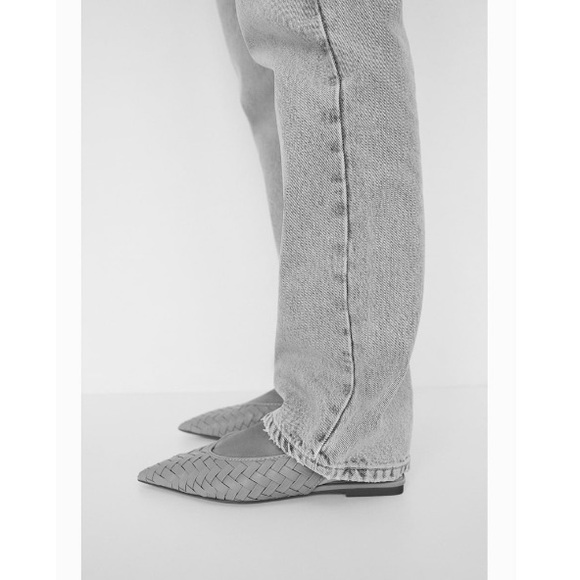 NWT Zara Tan Pointed Toe Woven Buckle Ankle Strap Slingback Flats - Picture 7 of 11